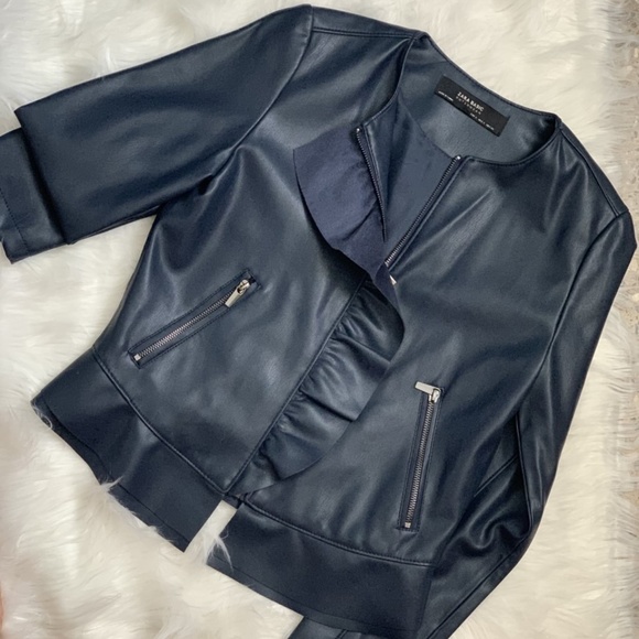 ZARA faux leather navy jacket